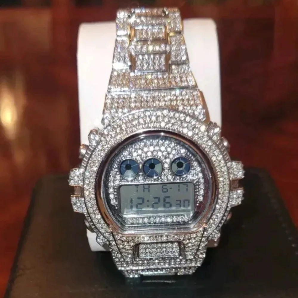 Men's Crystal-Embellished Silver Digital Watch - Unbranded